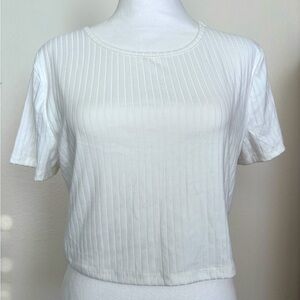 No Boundaries NOBO White Ribbed Crop Top Short Sleeve White Top Shirt Tee 2X